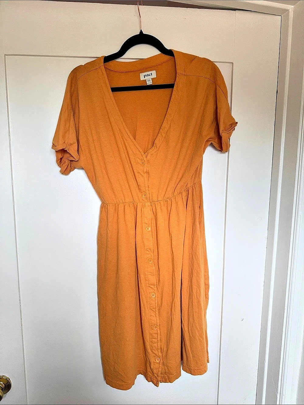 pact Canopy Linen Blend Button-Front Dress, Orange, Medium